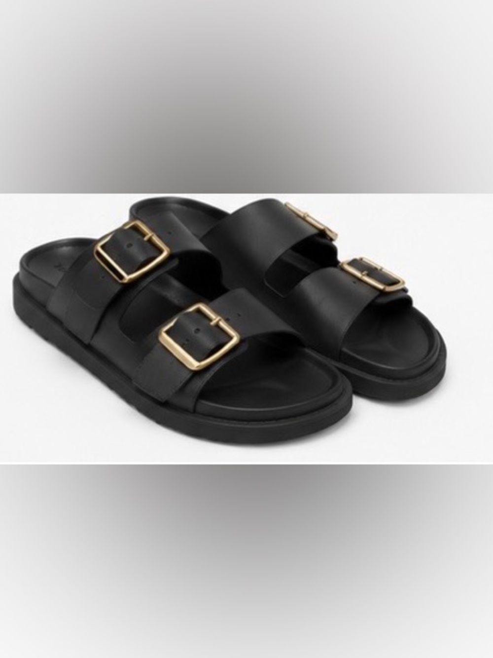 Banana Republic Black Slides with Gold Buckles